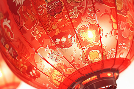 红色花纹装饰传统红灯笼的细节插画