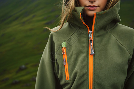保暖的军绿色登山夹克背景图片