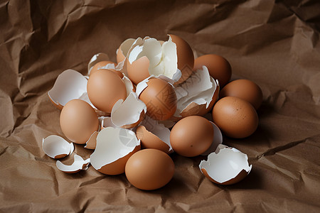 桌子上的鸡蛋和蛋壳背景图片