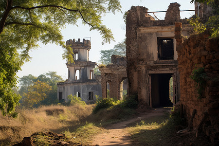 破损的建筑废墟背景图片
