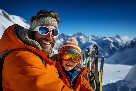 滑雪的运动父子背景图片