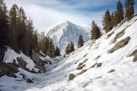 白雪皑皑的雪山景观背景图片