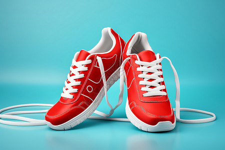 地面上一双红色的运动鞋高清图片