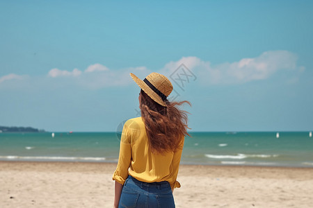 夏季海滩上的美丽女子背景图片