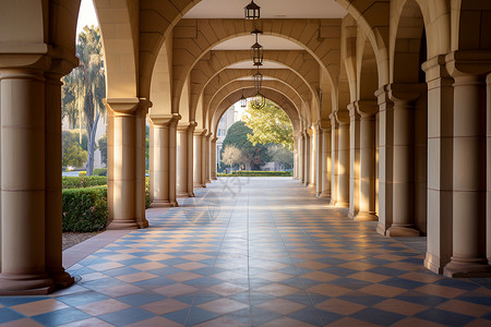 历史的校园走廊背景图片