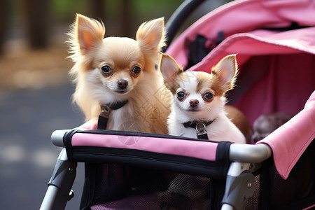 宝宝推车两只小狗一起坐车背景