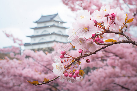 日本樱花盛开樱花盛开的日本庭院背景