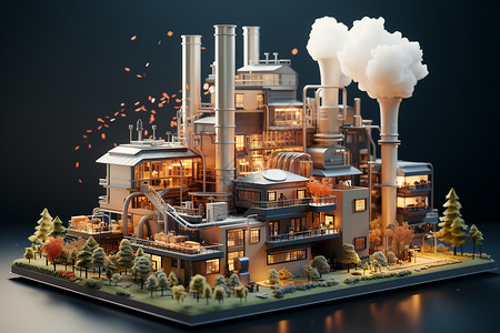 立体创意环保工厂模型背景图片