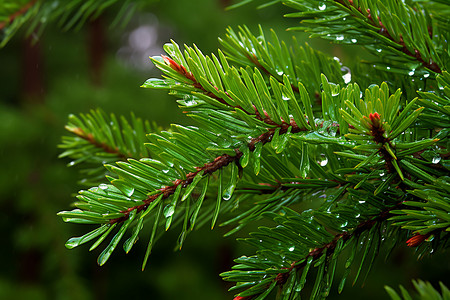 松树上的雨滴背景图片