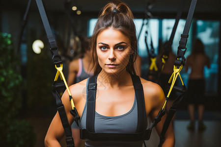 健身房中使用健身器材的女子背景图片