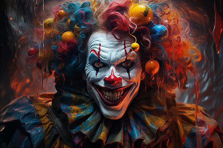 创意小丑表演的油画插图背景图片