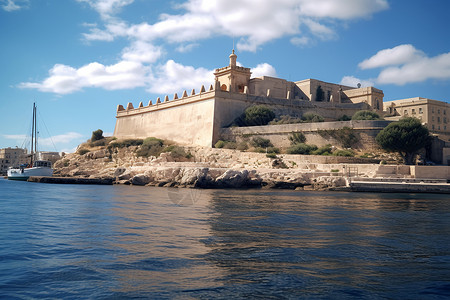 历史悠久的海岸城堡建筑背景图片