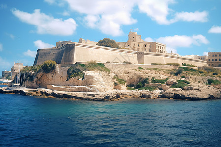 风景优美的海岸城堡建筑背景图片
