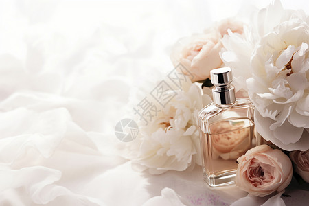 花束与香水瓶背景图片