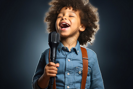 欢乐歌唱的外国小男孩背景图片