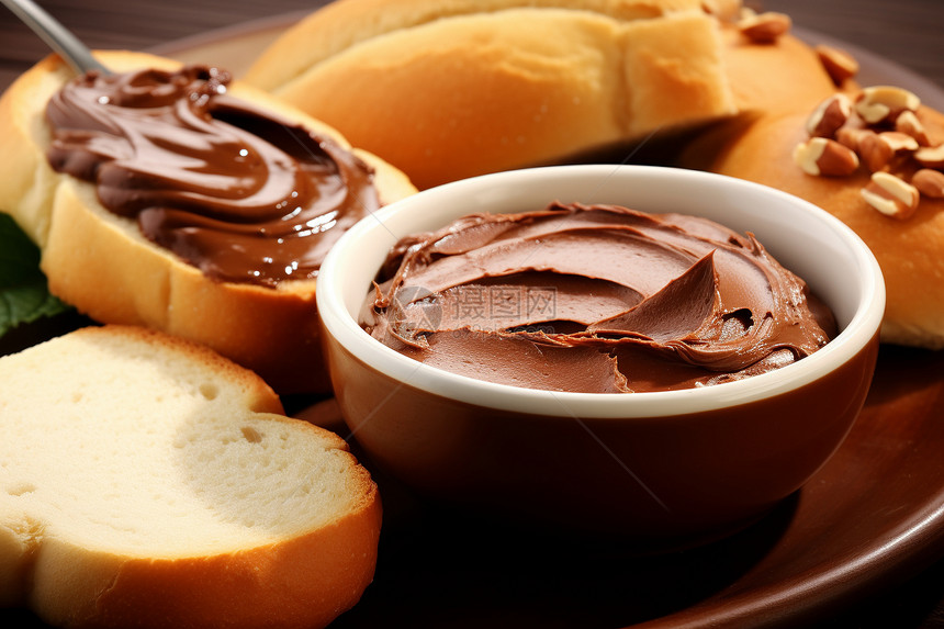 美味的巧克力蘸酱面包图片