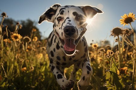狗狗在阳光下奔跑背景图片