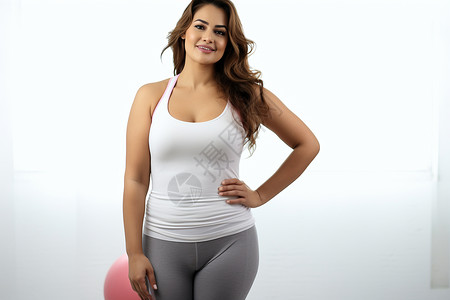 健身房里锻炼的微胖女性背景图片