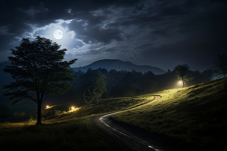 午夜林间月光背景图片