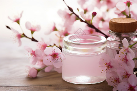 粉色液体与樱花背景图片