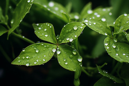 清晨雨后植物叶片上的水珠背景图片