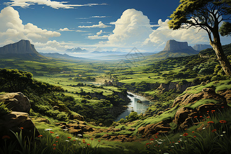 夏季美丽的山川湖泊景观背景图片