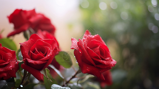 浪漫花园中的红玫瑰背景图片