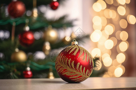圣诞树上的红色装饰物背景图片