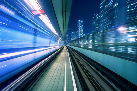 地铁行驶夜幕下疾驰的高速列车设计图片