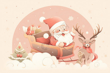 圣诞老人乘坐雪橇出行背景图片