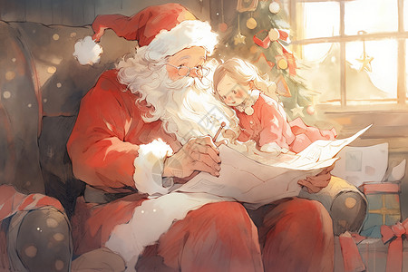 圣诞老人在读信背景图片
