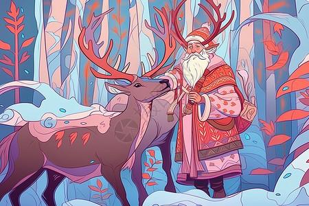 圣诞老人和他的驯鹿背景图片