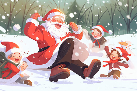 圣诞老人与孩子们一起堆背景图片