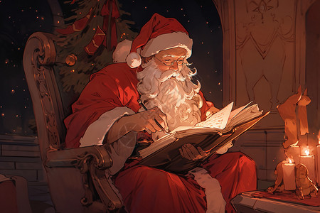 温馨的圣诞老人阅读儿童来信背景图片