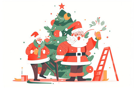 圣诞老人装饰巨大的圣诞树背景图片