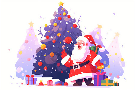 圣诞老人装饰巨大圣诞树背景图片