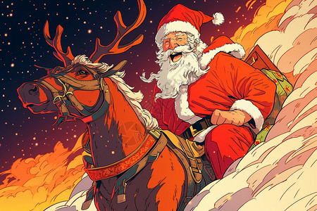 快乐的圣诞老人和驯鹿背景图片