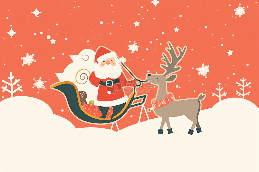 卡通圣诞老人与驯鹿图片