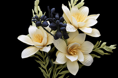 黑色背景上的白色花束背景图片