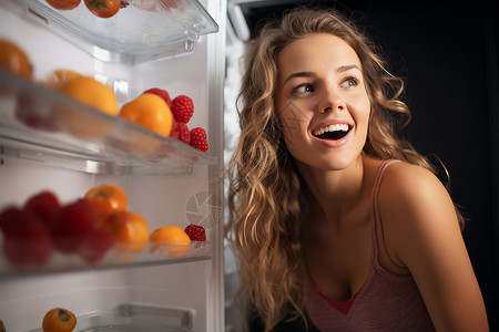 打开冰箱的外国女子背景图片
