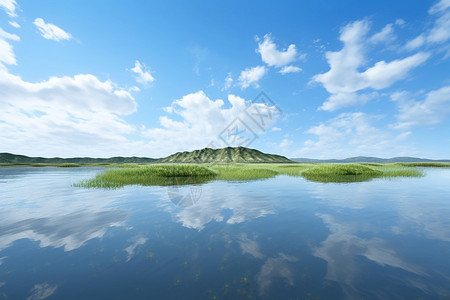 湖水折射的美景背景图片