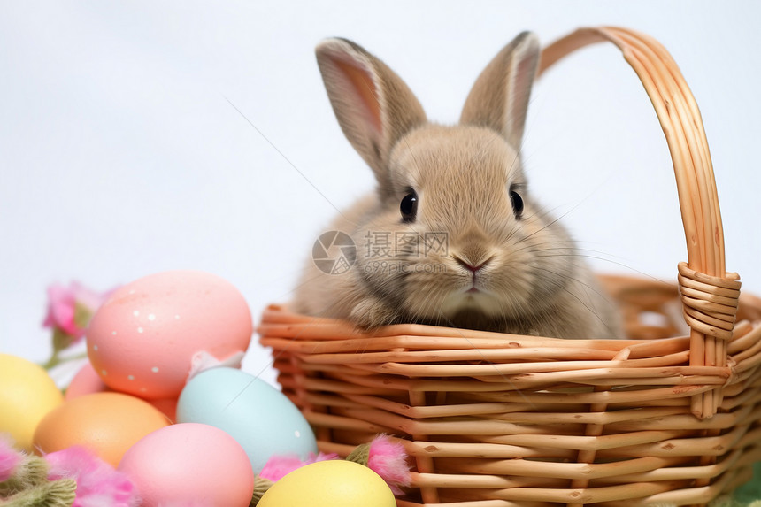 篮子里面漂亮的小兔子图片