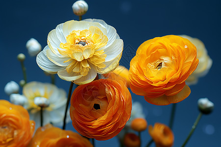夏日盛开的金莲花背景图片