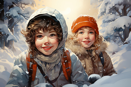 雪地童趣玩耍的孩子们背景图片