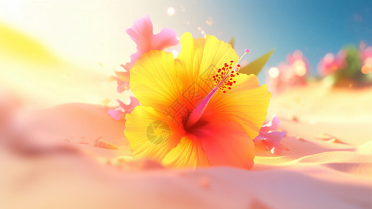 沙滩上的梦幻花朵背景图片