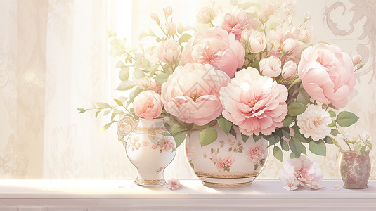 温馨夺目的粉色花朵花瓶背景图片