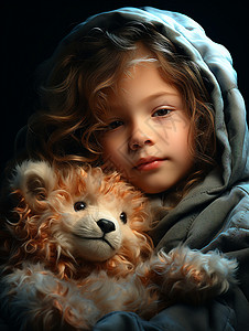 抱着玩偶玩具的小女孩背景图片