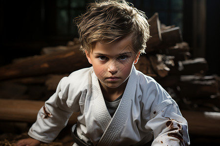 专注跆拳道学习的小男孩背景
