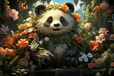 森林中的美丽熊猫背景图片