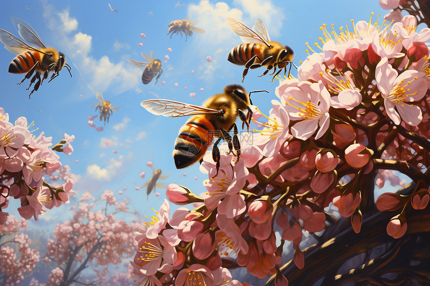勤劳采蜜的蜜蜂图片